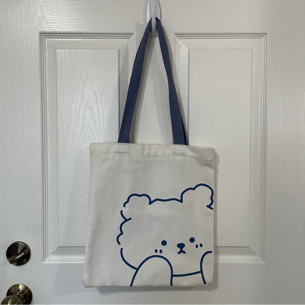 bear print canvas tote bag